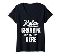 Womens Relax Grandpa Is Here Grandpa V-Neck T-Shirt