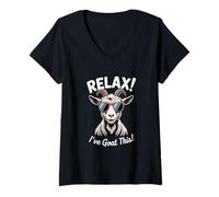 Womens Relax I’ve Goat This Funny Goat Sunglasses Pun Humor V-Neck T-Shirt