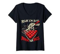 Women's Relax I'm Just Breaking Your Balls Funny Snooker Skeleton V-Neck T-Shirt