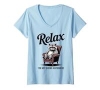 Women's Relax I'm Not Going Anywhere Raccoon V-Neck T-Shirt