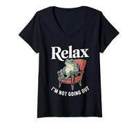 Women's Relax I'm Not Going Out Frog Introvert V-Neck T-Shirt