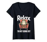 Women's Relax I'm Not Going Out Frog Introvert V-Neck T-Shirt