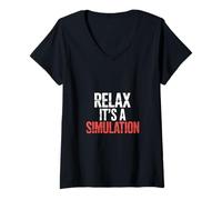 Womens Relax It's A Simulation Coding Programmer Software - V-Neck T-Shirt