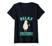 Women's Relax Nothing is Under Control Funny Sheep V-Neck T-Shirt