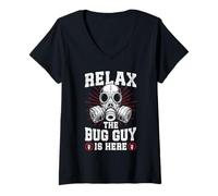 Womens Relax The Bug Guy is here Pest Control Funny Exterminator V-Neck T-Shirt