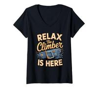 Women's Relax the Climber is Here Rock Climbing Bouldering V-Neck T-Shirt
