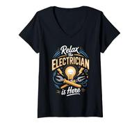 Women's Relax the Electrician is Here Sparky Electrical V-Neck T-Shirt