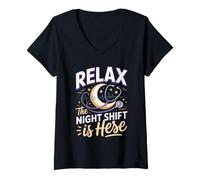 Women's Relax the Night Shift Nurse is Here Registered Nursing RN V-Neck T-Shirt