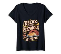 Women's Relax the Pizzaiolo is Here Pizza Maker Italian V-Neck T-Shirt