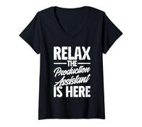Women's Relax the Production Assistant is here Funny PA V-Neck T-Shirt