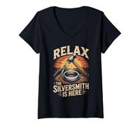Women's Relax the Silversmith is Here Jewelry Making Metalsmith V-Neck T-Shirt