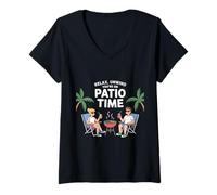 Women's Relax Unwind You're Now on Patio Time Fun Outdoor Summer V-Neck T-Shirt