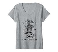 Womens Relax We're All Crazy It's Not A Competition Spooky Raccoon V-Neck T-Shirt