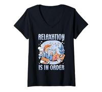 Women's Relaxation is in Order Cozy Reading Gnome Vibes V-Neck T-Shirt