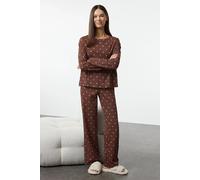 Women's Relaxed Fit Pyjama Set Polka Dot & Heart Print HOXTON GAL Brown XL