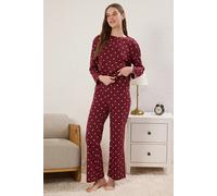 Women's Relaxed Fit Pyjama Set Polka Dot & Heart Print HOXTON GAL Burgundy XL