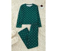 Women's Relaxed Fit Pyjama Set Polka Dot & Heart Print HOXTON GAL Green L