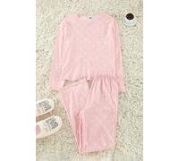 Women's Relaxed Fit Pyjama Set Polka Dot & Heart Print HOXTON GAL Pink S