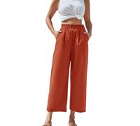 Womens Relaxed Fit Wide Leg Pants Dressy Silky Women's High Waist Leaf Elastic Waist is Simply Cotton Nine Point Pants Casual Pants Pants Ladies Stretch Trousers (Red, XXL)