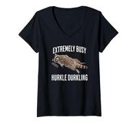 Women's Relaxed Raccoon: Extremely Busy Hurkle Durkling V-Neck T-Shirt