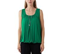 Women's Relaxed Ruched Neck Sleeveless Bubble Vest Top with Necklace | Coral Black Blue Grey Green White Red (L-XL, Jade Green)