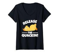 Womens Release The Quackin Funny Duck Lover Men Women V-Neck T-Shirt