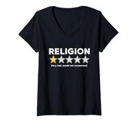 Womens Religion 1 Star Very Bad Would Not Recommend Funny Atheist V-Neck T-Shirt