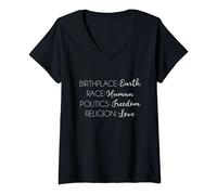 Womens Religion Love Birthplace Earth Race Human Politics Freedom V-Neck T-Shirt