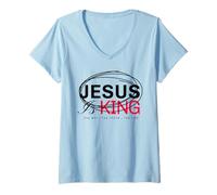 Womens Religious Christian Faith Bible God Jesus is King Design V-Neck T-Shirt