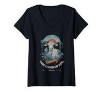 Womens Religious Christian Faith Jesus Behold The Lamb of God V-Neck T-Shirt