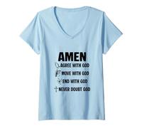 Womens Religious Prayer Works Jesus Saves Amen Never Doubt God V-Neck T-Shirt