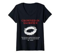 Womens Religious Quote Faith Jesus God Sacrifice Christian Bible V-Neck T-Shirt