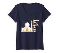 Womens Remember Allah Morning Afternoon Day and Night Eid Mubarak V-Neck T-Shirt