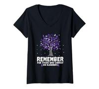 Womens Remember For Those Who Cannot Alzheimer Awareness Butterfly V-Neck T-Shirt