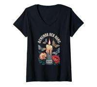 Womens Remember her Name iryna Candle Moths Flowers V-Neck T-Shirt
