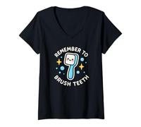 Womens Remember to Brush Teeth Cute Toothbrush Funny V-Neck T-Shirt