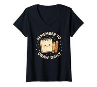 Womens Remember to Draw Daily Cute Sketchpad Funny V-Neck T-Shirt