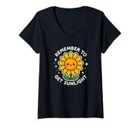 Womens Remember to Get Sunlight Cute Sunflower Character V-Neck T-Shirt