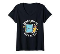 Womens Remember to Take Notes Cute Funny School Theme V-Neck T-Shirt