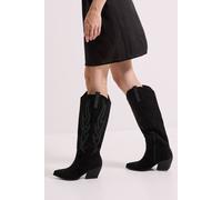 Womens Remi Faux Suede Knee High Western Cowboy Boots Natural Black 8