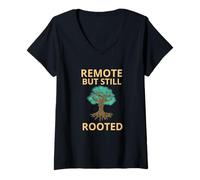 Womens Remote But Still Rooted Remote Work Graphic Design V-Neck T-Shirt