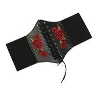 Women's Renaissance Corset Belt Ladies Floral Embroidery Waistband Wide Elastic Underbust Lace up Body Shaper Tummy Control Waspie Gothic Vintage Bustiers Fashion Harness Accessories Hallowen Costume