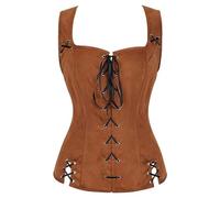 Women's Renaissance Corset Top Vin0tage Lace Up Medival Velvet Bustier Underbust Corset Top Steampunk Pirate Vest Viking Costume Bodice Lace-up Waistcoat Cosplay Costumes for (Coffee, XXL)