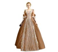 Women's Renaissance Costume Dress with Bell Sleeves and Lace Panel | cold shoulder bell sleeves, ornate lace front panel, floor-length A-line silhouette, back lace-up closure, theatrical or