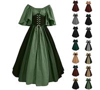 Womens Renaissance Costume Vintage Elegant Lace up Halloween Gown Princess Dress with Corset Medieval Evening Party Prom Cocktail Swing Victorian Dresses for Ladies