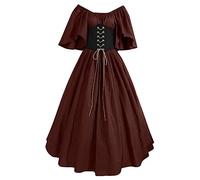 Womens Renaissance Costume Vintage Elegant Lace up Halloween Gown Princess Dress with Corset Medieval Evening Party Prom Cocktail Swing Victorian Dresses for Ladies