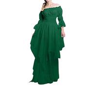 Women's Renaissance Dress Halloween High Low Long Sleeve Rococo Vintage Smocked Midi Adult Costume Vampire Medieval Victorian Pirate Outfit Gothic Ball Gowns Dress, Green, 3XL
