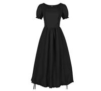 Women's Renaissance Dress Medieval Maiden Costume Victorian Scottish Gown Halloween Party Peasant Cosplay Outfit (18# Black, L)