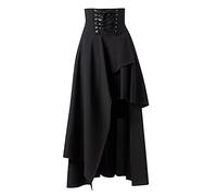 Women's Renaissance Gothic Maxi Skirt Elastic High Waist Medieval Skirt Women's Steampunk Skirt Victorian Pirate Skirt Drawstring Ruffle Vintage Long Skirts for Halloween Fancy Dress Party Black