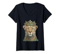 Women's Renaissance Leopard Glamorous Feline Animal Boujee Aesthetic V-Neck T-Shirt